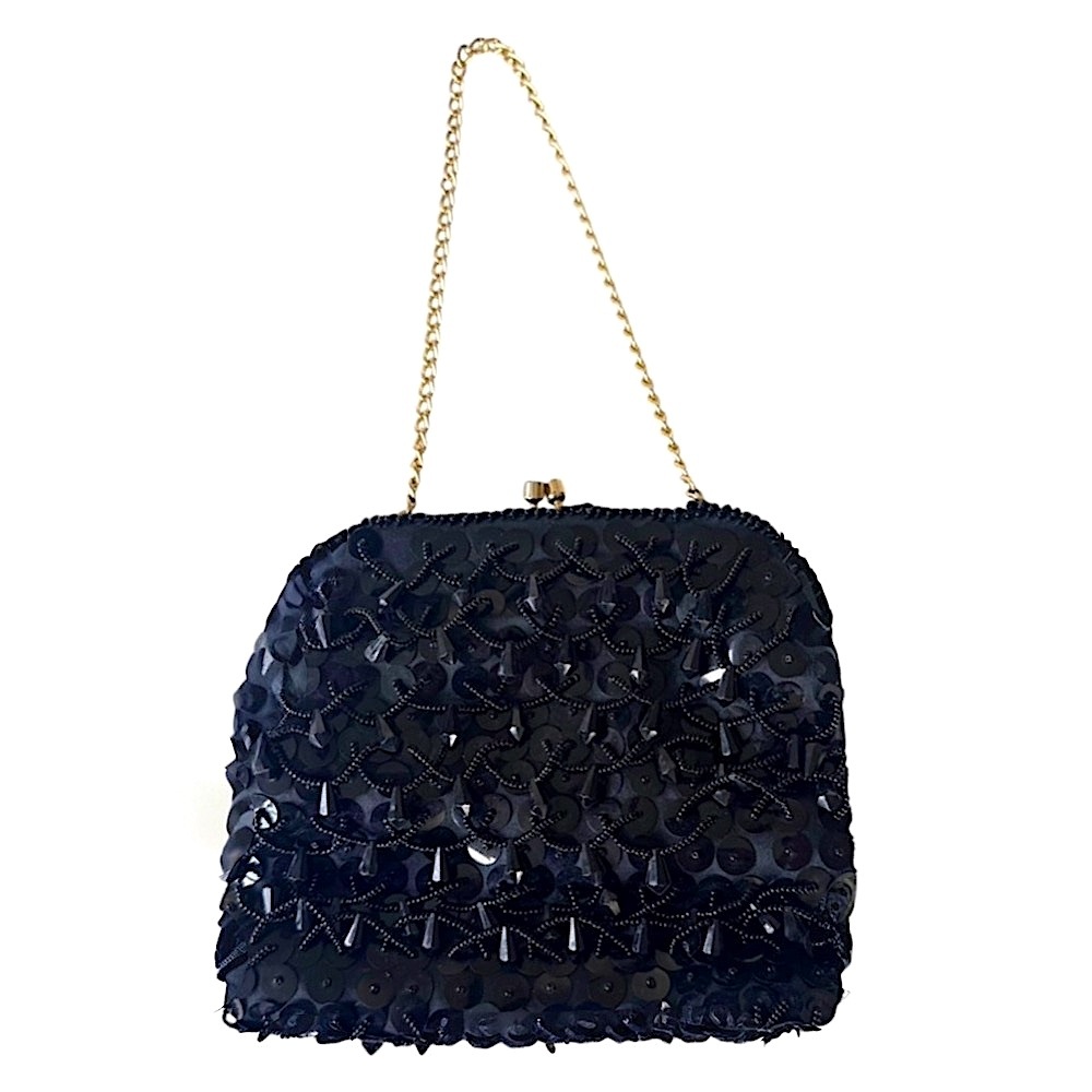 Vintage Beaded Sequined Evening Bag Black